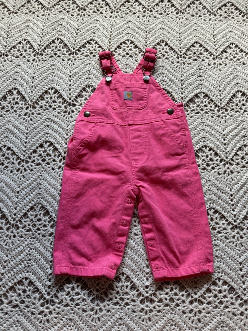 Carhartt Bright Pink Kids' Bib Overalls 6 Months Embroidered Dungarees Snaps